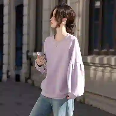 【dme】 圆领套头纯色长袖卫衣 女款 薄雾紫