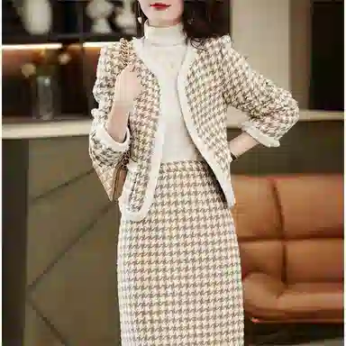 【dme】 圆领撞色千鸟格名媛两件套裙装套装 女款