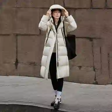 【dme】 纯色时尚休闲简约连帽保暖舒适长袖羽绒服 女款 黑色