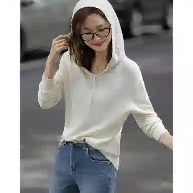 【dme】 秋季淡人轻运动连帽镂空提花线衫小个子轻盈舒适时尚百搭高品质面料优雅气质休闲简约针织衫 女款