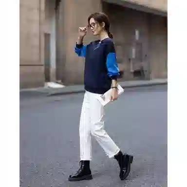 【dme】 冬季韩风撞色拼接圆领时尚通勤休闲百搭潮流智感卫衣 女款