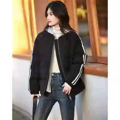 【dme】 基础纯色休闲拼接条纹连帽棉服 女款