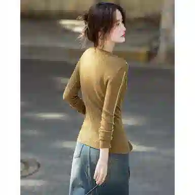 【dme】 秋季气质半高领线衫设计感分割撞色开叉优雅舒适简约大方修身针织衫 女款