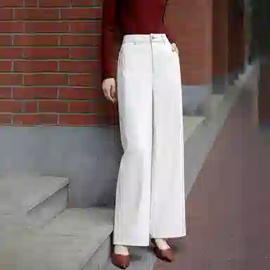 【dme】 秋季简约气质高腰撞色辑线直筒显瘦阔腿宽松香蕉裤牛仔裤 女款