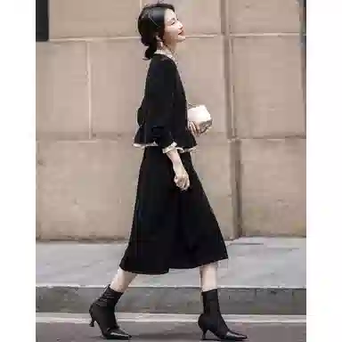 【dme】 纯色单排扣中长款舒适休闲长袖连衣裙 女款 黑色