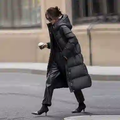 【dme】 纯色时尚休闲简约连帽保暖舒适长袖羽绒服 女款 黑色