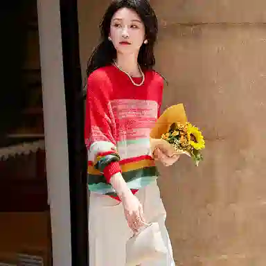 【dme】 休闲圆领宽松长袖毛衣 女款 石榴红