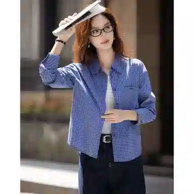 【dme】 复古宽松气质休闲时尚简约百搭格子长袖衬衫 女款