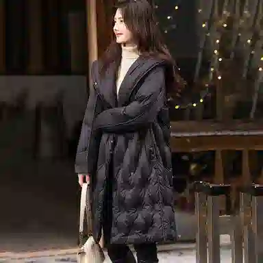 【dme】 纯色宽松加厚中长款单排扣连帽休闲长袖羽绒服 女款