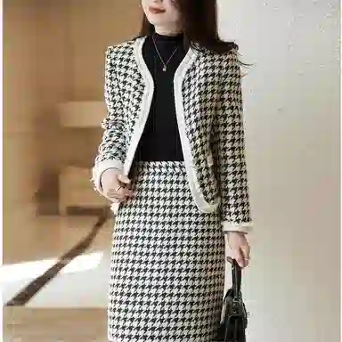 【dme】 圆领撞色千鸟格名媛两件套裙装套装 女款