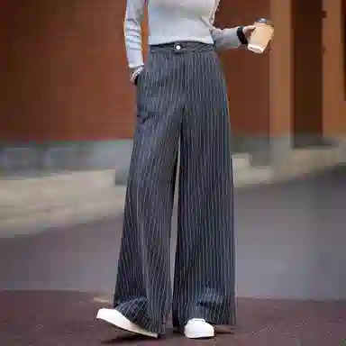 【dme】 秋季通勤高腰复古条纹直筒藏肉气质宽松百搭垂感显瘦舒适休闲裤 女款