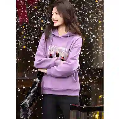 【dme】 连帽休闲宽松加绒加厚卡通印花长袖卫衣 女款
