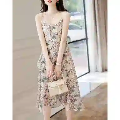 【dme】 纯色西装外套吊带碎花连衣裙 裙装套装 女款 杏色