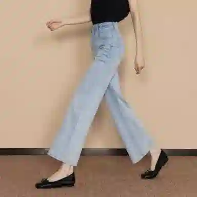 【dme】 个性烫钻弹力显瘦九分喇叭裤轻薄直筒舒适简约百搭牛仔裤 女款