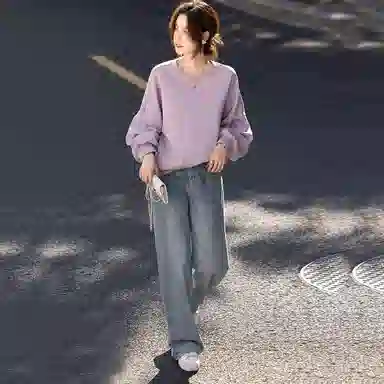 【dme】 圆领套头纯色长袖卫衣 女款 薄雾紫