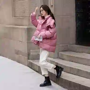 【dme】 时尚休闲纯色连帽简约舒适长袖羽绒服 女款 玫红