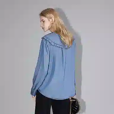 【dme】 纯色单排纽扣尖领牛仔长袖衬衫 女款 浅牛仔蓝