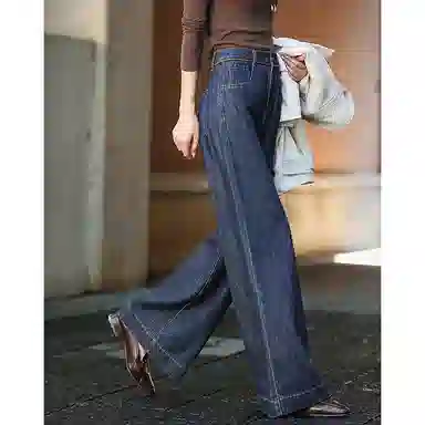 【dme】 秋季极简风中高腰撞色滚条直筒小个子阔腿复古垂感显瘦时尚百搭牛仔裤 女款