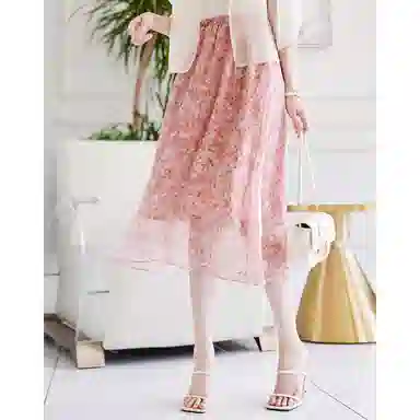 【dme】 碎花中腰休闲长裙 浅桃粉