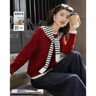 【dme】 冬季简约风绣花线衫拼色圆领宽松丰盈蓬松绵羊毛保暖显瘦百搭休闲针织衫 女款