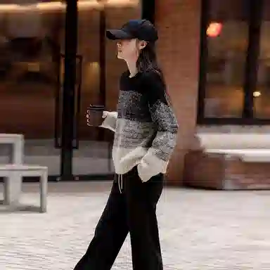 【dme】 拼色圆领套头针织衫 女款 黑色