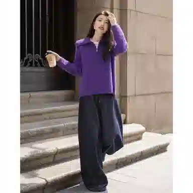 【dme】 温暖的秘密冬季简约半拉链翻领线衫宽松含绵羊毛高领舒适慵懒风百搭休闲时尚针织衫 女款