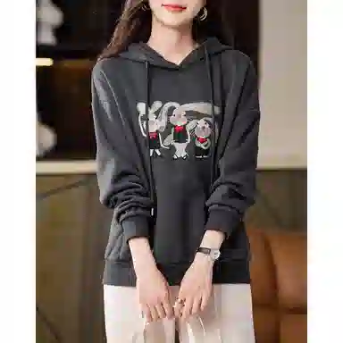 【dme】 连帽休闲宽松加绒加厚卡通印花长袖卫衣 女款