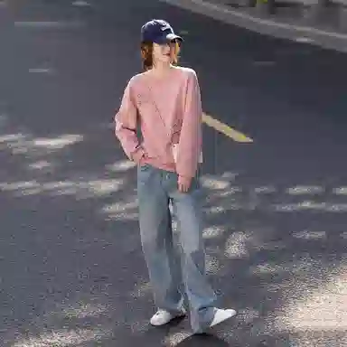 【dme】 纯色时尚简约圆领休闲立体蝴蝶贴布钉珠上衣宽松好搭长袖卫衣 女款