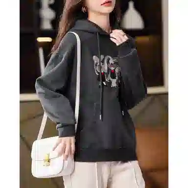 【dme】 连帽休闲宽松加绒加厚卡通印花长袖卫衣 女款