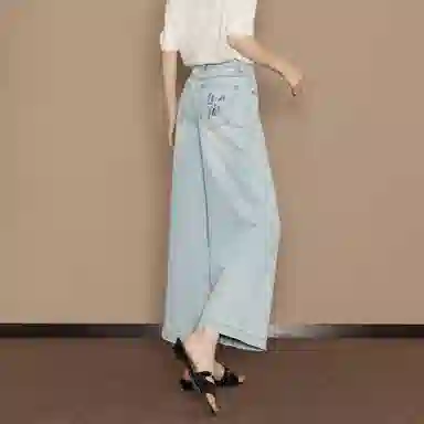 【dme】 甜酷绣花 夏季薄款宽松遮肉显瘦阔腿直筒牛仔裤 女款