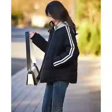 【dme】 基础纯色休闲拼接条纹连帽棉服 女款