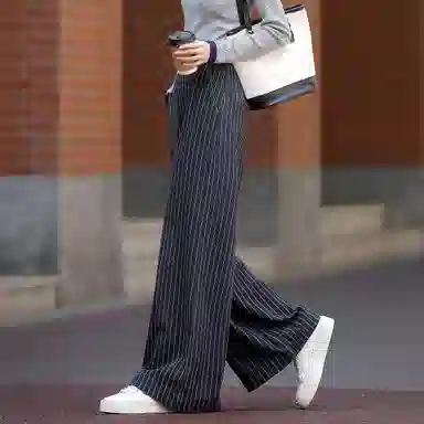 【dme】 秋季通勤高腰复古条纹直筒藏肉气质宽松百搭垂感显瘦舒适休闲裤 女款