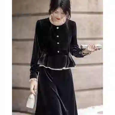 【dme】 纯色单排扣中长款舒适休闲长袖连衣裙 女款 黑色