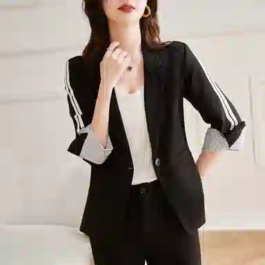 【dme】 纽扣利落挺括拼色西服外套西装 女款 黑色