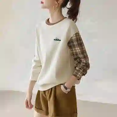 【dme】 拼色圆领套头宽松休闲长袖卫衣 女款