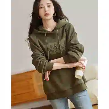 【dme】 字母印花连帽加绒宽松长袖卫衣 女款