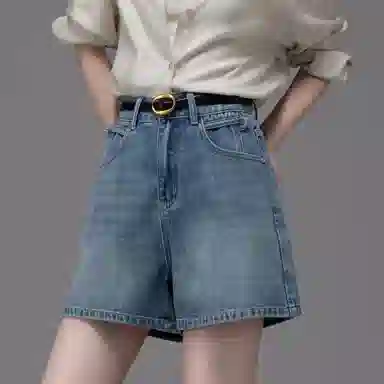 【dme】 休闲中高腰宽松水洗透气耐磨纯色直筒五分牛仔短裤 女款