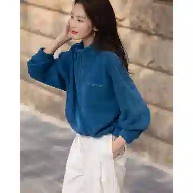 【dme】 纯色立领落肩套头长袖卫衣 女款 孔雀蓝