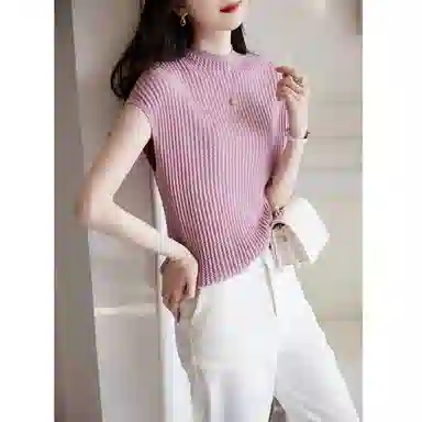 【dme】 纯色半高领直筒短袖针织衫 女款