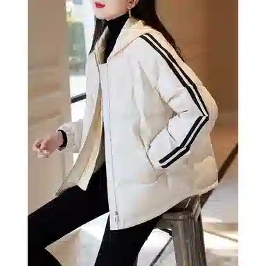 【dme】 基础纯色休闲拼接条纹连帽棉服 女款