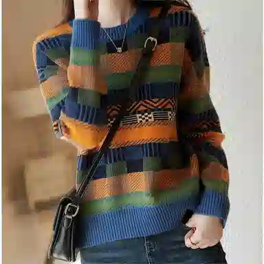 【dme】 复古撞色加厚保暖针织衫 女款