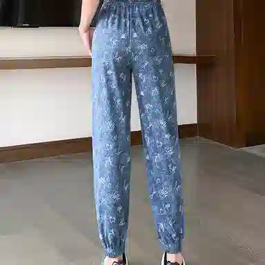 【dme】松紧腰宽松抽绳松紧腰牛仔裤 女款 蓝色