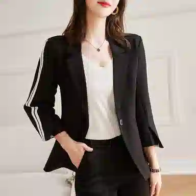 【dme】 纽扣利落挺括拼色西服外套西装 女款 黑色