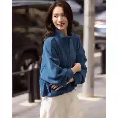 【dme】 纯色立领落肩套头长袖卫衣 女款 孔雀蓝