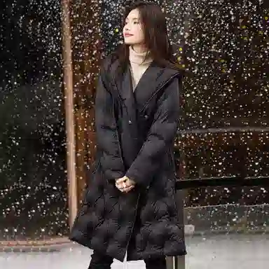 【dme】 纯色宽松加厚中长款单排扣连帽休闲长袖羽绒服 女款