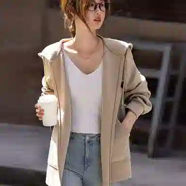 【dme】 纯色连帽拉链插肩长袖卫衣 女款