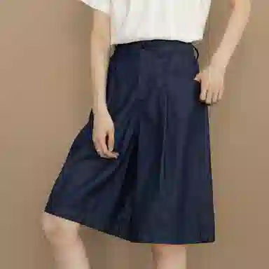 【dme】 气质宽松阔腿休闲纯色五分牛仔短裤 女款