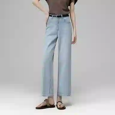 【dme】 浅蓝色复古宽松微喇遮肉显瘦显高九分窄版直筒裤高腰牛仔裤 女款