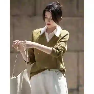 【dme】 秋季高智假两件拼色翻领宽松舒适时尚简约休闲百搭卫衣 女款