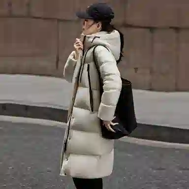 【dme】 纯色时尚休闲简约连帽保暖舒适长袖羽绒服 女款 黑色